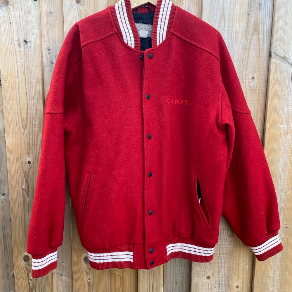 Unique Vintage Wool Retreat Canada Red Varsity Jacket made in Canada